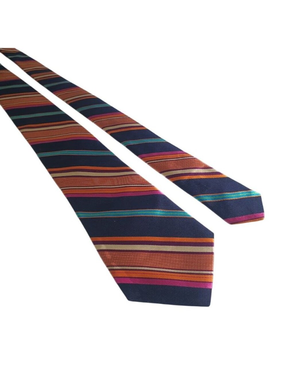 Ted Baker London Striped Men Tie Navy Orange Pink Blue Paisley Inner Lining Silk